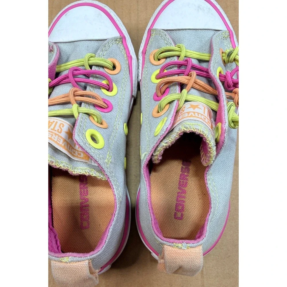 Converse Chuck Taylor Slip On Sneakers Juniors 12 Neon Knot Laces Low Top Shoes